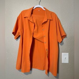 Orange 2 piece set. Shorts and Button up lose shirt